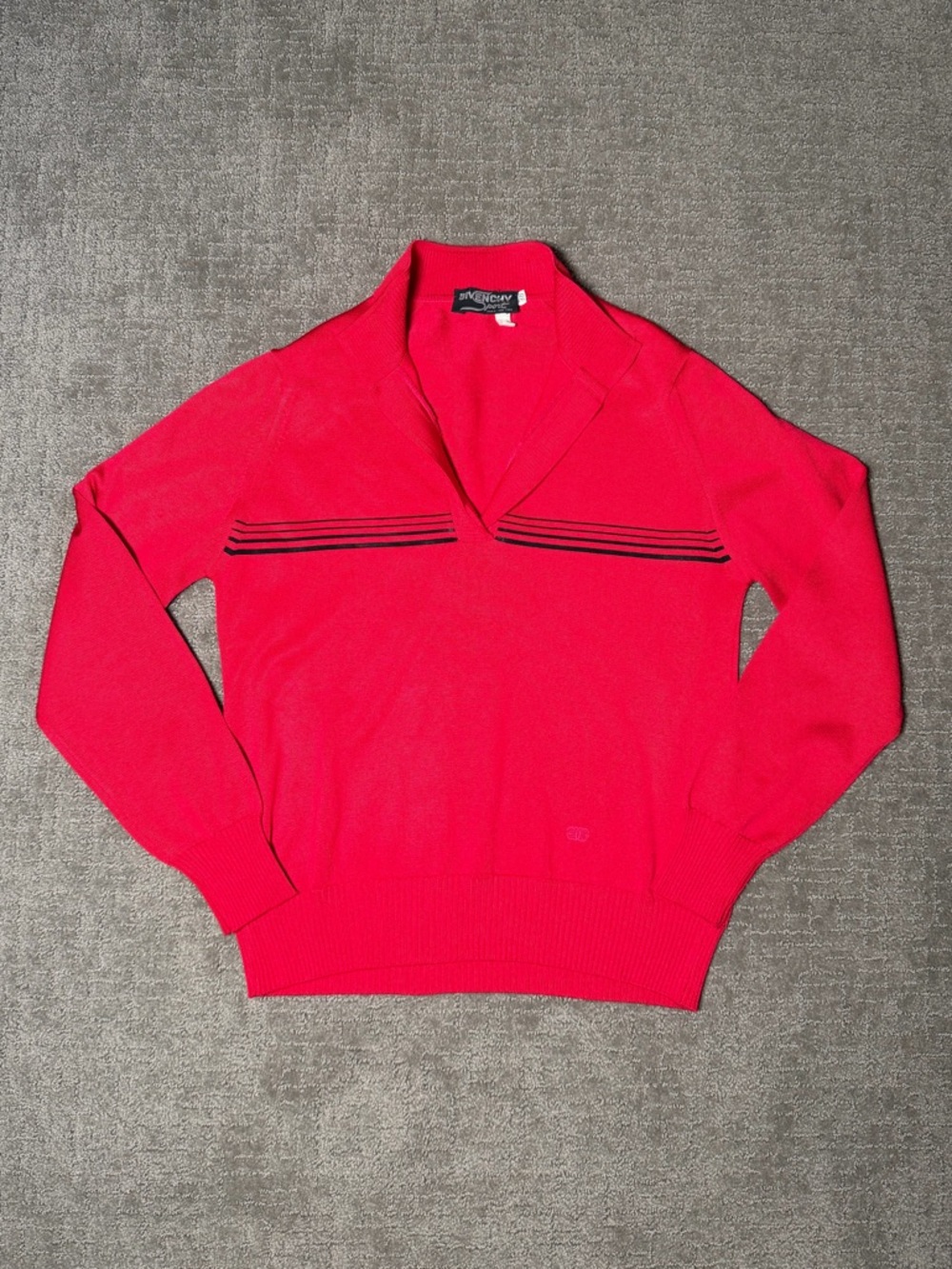 Givenchy Sport VTG Sweater Pullover Split Neck Knit Ribbed Collared Red Small